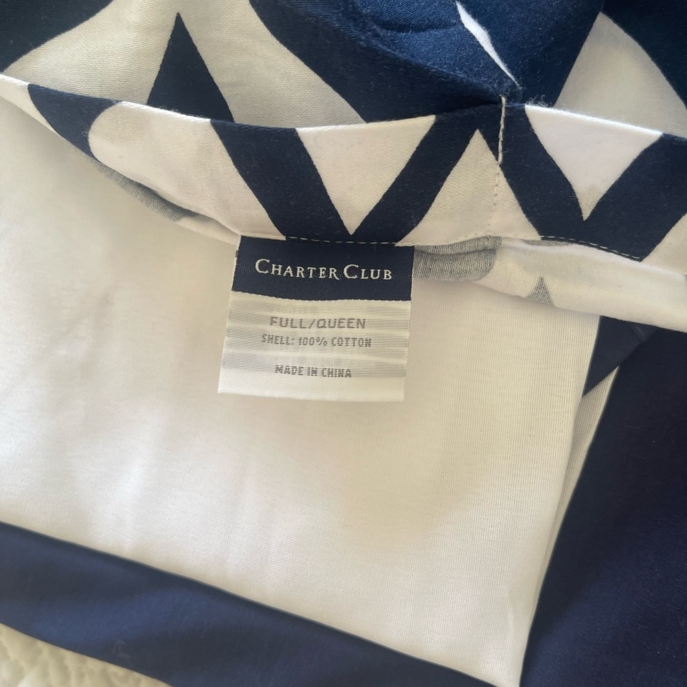 Charter Club Navy and White Cotton Bedding